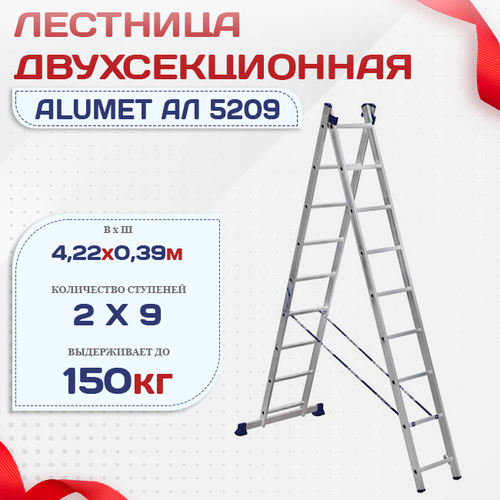 Лестница двухсекционная Alumet Ал 5209 - stroymarket66.ru - Нижний Новгород